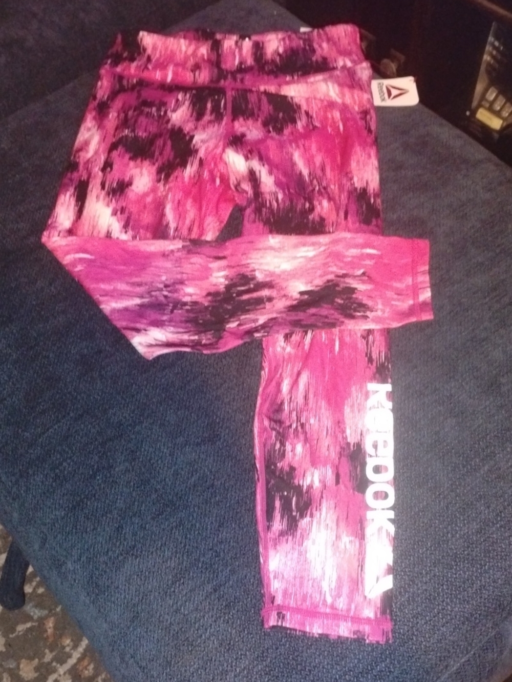 Reebok Pink Black and White Brushstroke Girls' Active Leggings